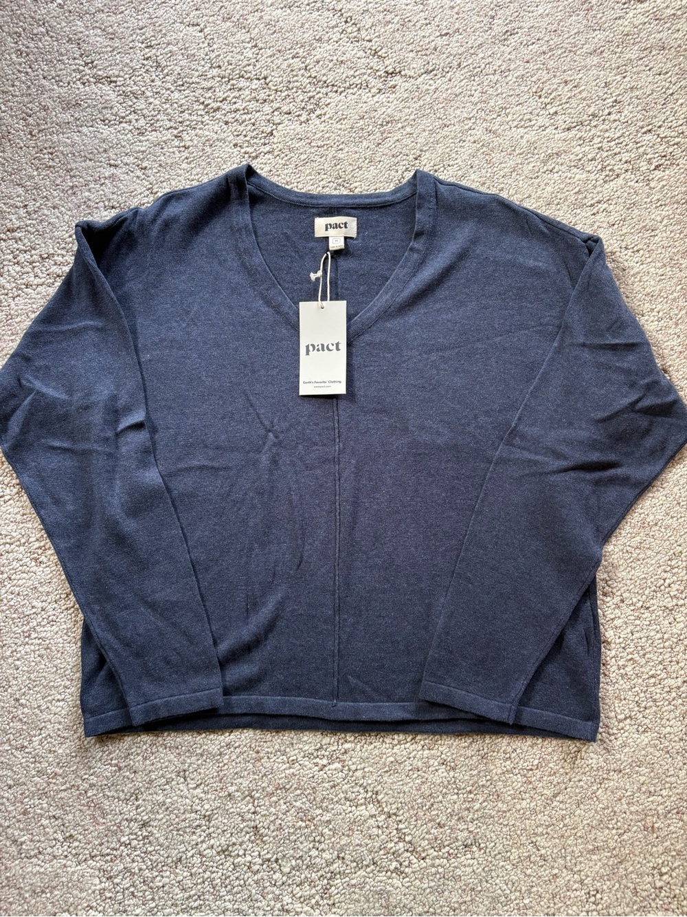 Pact Fine Knit Navy V-Neck Sweater
